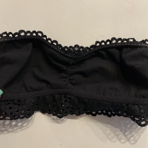 AERIE AE BLACK LACE UNPADDED Strapless BRALETTE Lacey boho festival Size Med - Picture 8 of 13